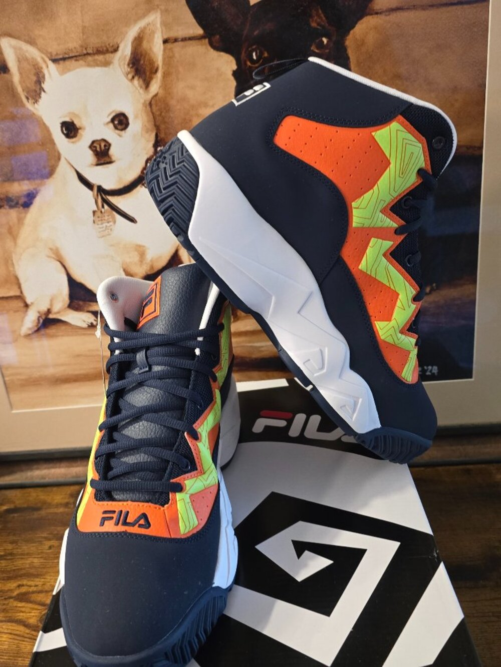 FILA - Men's MB Shoes (1BM01749 423) Basketball Shoes Navy / Orange Sz 10 US NEW